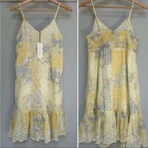 Yellow and Gray Lace Sundress Dress